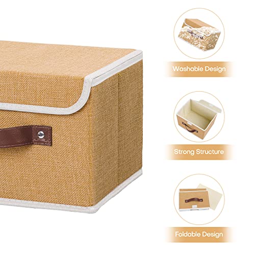 ANMINY Fabric Storage Box Bins with Lids, Khaki, 10"x8"x7" - color: Khaki, size: Small (Pack of 1)