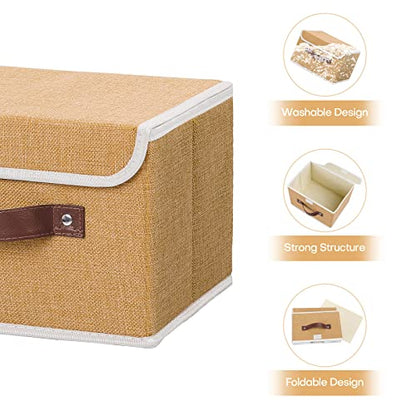 ANMINY Fabric Storage Box Bins with Lids, Khaki, 10"x8"x7" - color: Khaki, size: Small (Pack of 1)