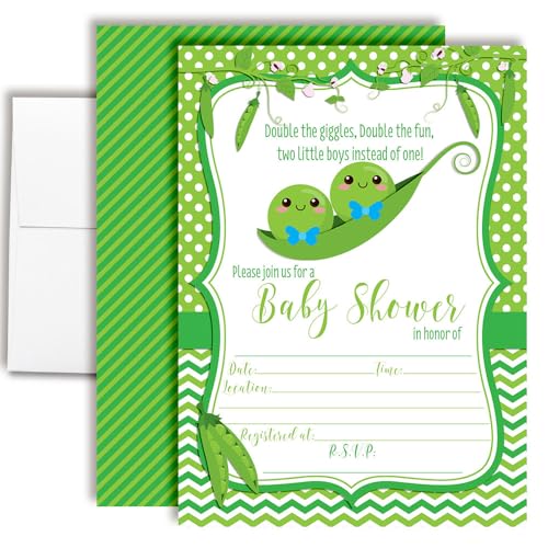 Two Peas in a Pod Twin Boy Baby Shower Invitations 20 5x7 Fill In Cards with Twenty White Envelopes by AmandaCreation - style: Two Peas in a Pod Twin Boy