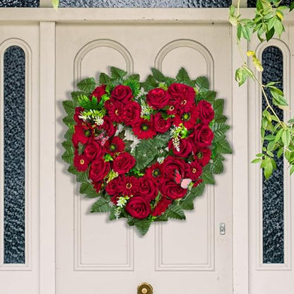 Cemetery Wreaths - Ebullient Remembrance Standing Heart, Grave Wreath with 30 Inch Easel Stand,Memorial Floral-Red Rose