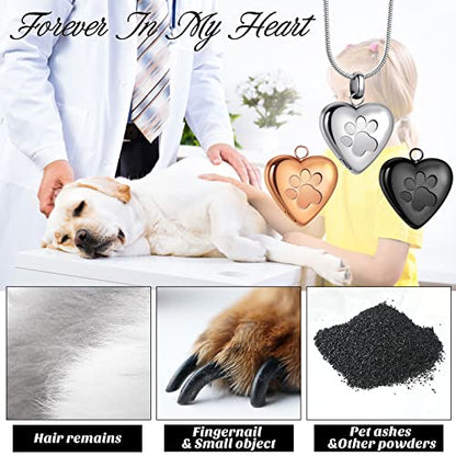 3 Pcs Pet Ashes Necklace for Dogs Urns Cremation Jewelry Paw Print Heart Stainless Steel Pendant Memorial Ashes Necklace with Filling Kit Keepsake Jewelry for Pet Dog Cats Keepsake