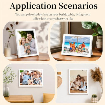 Shadow Box Frame 8"x 10" - 4 Pack Wood Deep Shadowbox with Glass - size: 8x10-4pcs-white