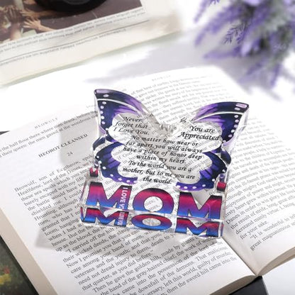 Mom Birthday Gifts from Daughter Son, I Love You Mom Gift for Mother New Bonus Step Moms Mama, Gifts for Moms Unique, Best Mom Ever Gift Ideas, Butterfly Acrylic Decorative Signs Plaques - style: Mom