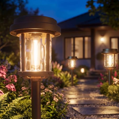 XMCOSY+ Solar Pathway Lights, 6 Pack Solar Outside Garden Landscape Lights - color: Black & Brown, size: 6 Packs