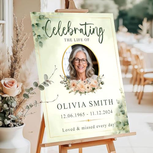 Celebration of Life Welcome Sign with Photo, Personalized Memorial Poster, Sage Green Floral Celebration Sign, Funeral Welcome Sign With Photo - color: Style#5