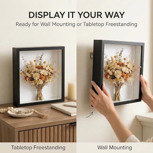 4 Pack Shadow Box Frame Display Cases, 8"x 10" Wood Deep Black Handicrafts Shadowbox for Flowers Jersey Wedding (Black and White) - color: Black and White
