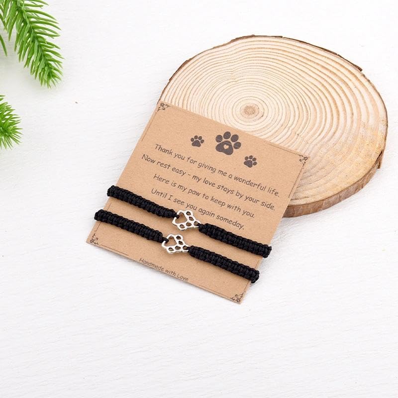 Pet Memorial Gifts for Loss of Dog Cat Paw Print Bracelets for Women Men Pet Sympathy Gift Remembrance Bereavement Gifts Idea - color: Black & Black