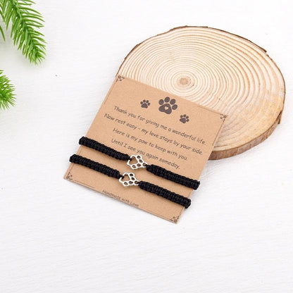 Pet Memorial Gifts for Loss of Dog Cat Paw Print Bracelets for Women Men Pet Sympathy Gift Remembrance Bereavement Gifts Idea - color: Black & Black