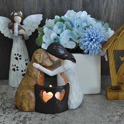 Dog Memorial Gifts，Pet Loss Gifts，Hand-Sculpted Dogs Passing Away Sympathy Gift，Remembrance Gift ，Dog Lovers Candle Holder Statue with LED Candle