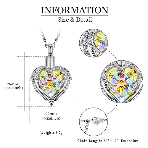 shajwo Angel Wing Heart Urn Necklace for Ashes - color: Silver-Aurora
