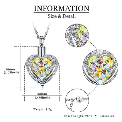 shajwo Angel Wing Heart Urn Necklace for Ashes - color: Silver-Aurora