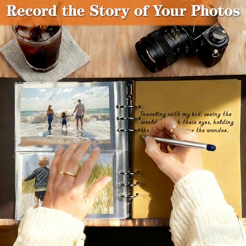 Genuine Leather 4x6 Photo Album, with Writing Space - color: Green