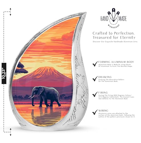 Elephant Human Ashes Adult Male - Funeral Urns for Human Ashes Adult - Sunset Urn with Elephant - Large Cremation Urn for Male 10inch - color: Cremation Urn for Elephnat