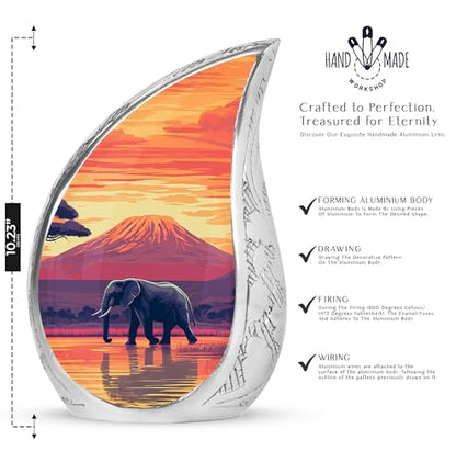 Elephant Human Ashes Adult Male - Funeral Urns for Human Ashes Adult - Sunset Urn with Elephant - Large Cremation Urn for Male 10inch - color: Cremation Urn for Elephnat