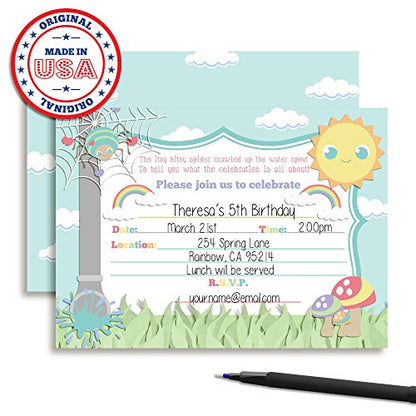 Amanda Creation Itsy Bitsy Spider Themed Birthday Party Fill In Invitations set of 20 with envelopes - style: Itsy Bitsy Spider