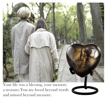 Gone Hunting Deer Heart Keepsake Urn with Sunrays – Majestic Buck Sharing Urn – Handcrafted Mini Memorial Cremation Urn for Human Ashes with Display Stand & Velvet Box (Heart Keepsake) - size: Heart Keepsake