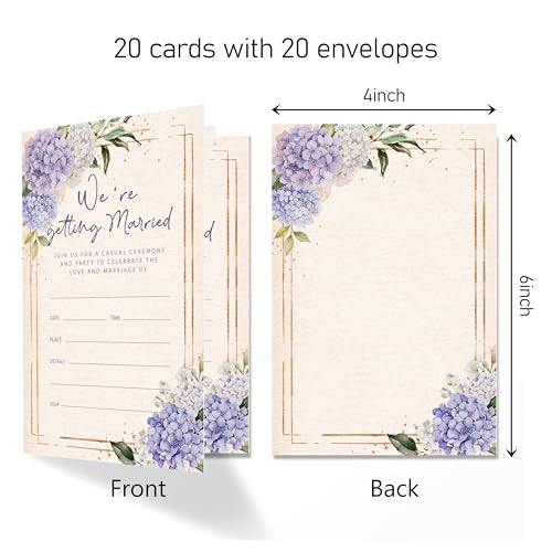 Floral Wedding Invitation Cards with Envelopes, 20 Sets Hydrangea Wedding Invites, Eucalyptus Greenery Bridal Shower Engagement Announcement 4x6 Inch We're Getting Married Invitations (218) - color: Hydrangea