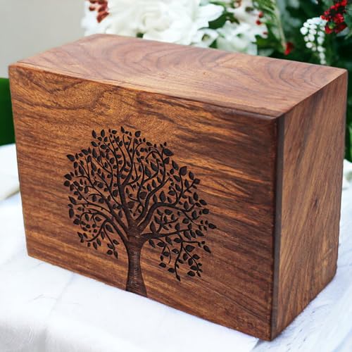 Personalized Rosewood Wooden Cremation Urn for Human or Pet Ashes, Brown, Tree - 01, Large (180 lbs), Polished, Urn - size: Large (180 lbs)