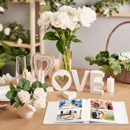 Dunzoom Memory Photo Album Holds 200 Pcs 4 x 6 Inch Leather Wedding Anniversary Family Photo Album with Front Window Double Heart Memory Scrapbook for Couple Gifts(Forever Always) - style: Wedding
