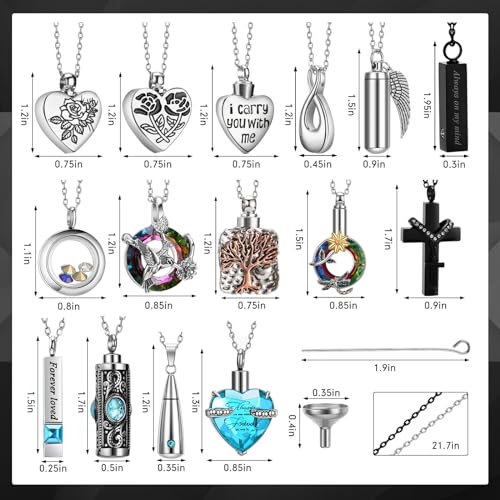 Ecation 15 Pcs Urn Necklace for Ashes Women Cremation Jewelry - color: Sky Blue