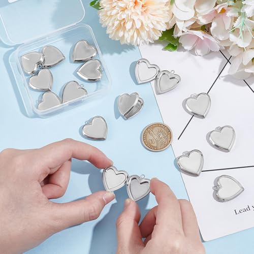 UNICRAFTALE 15Pcs Heart Photo Frame Charms Stainless Steel Picture Locket Charm Metal Locket Pendants Photo Memory Necklace Chain Bouquet Picture Charm for Women Men Wedding Jewelry Making