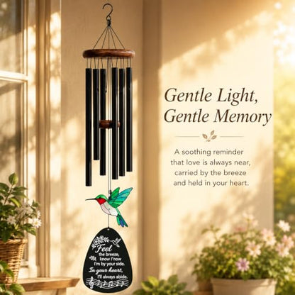 HCSS Memorial Wind Chimes for Outside,Sympathy Wind Chimes for Loss of Loved One,Memorial Gifts for Loss of Mom Dad - Hummingbird Wind Chimes for Outside with Mute Option, Bereavement Gifts. ﻿