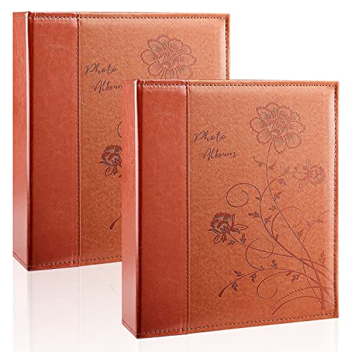 Photo Album 8x10 2 Packs Clear Pages Pockets Leathe Cover Slip Slide in Photo Album Each Holds 50 Vertical 8x10 Photos Picture Book for Wedding Family (Brown) - color: Brown, size: 50 Pockets/2PK