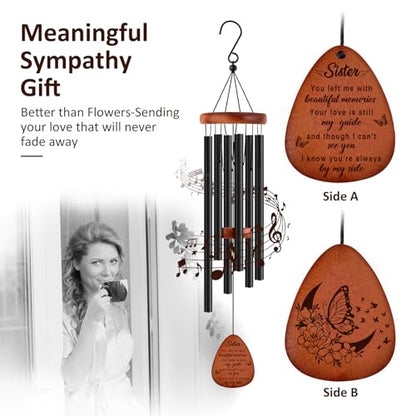 Memorial Gifts for Loss of Sister,Memorial Wind Chimes 25'', Loss of Sister Sympathy Gifts, Home Decor Outdoor Garden, Soothing Melodic Tones with Mute Option