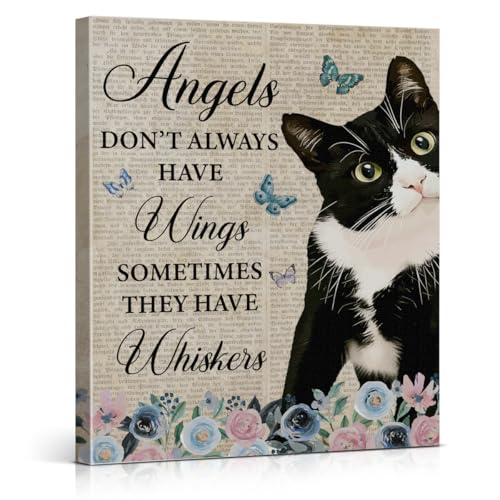 XIPLUM Tuxedo Cat Wall Art Angels Don't Always Have Wings Poster Wall Decor - color: Tuxedo Cat