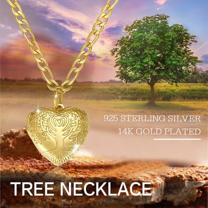 TUGHRA Mother's Day Gifts Gold Locket Necklaces for Women, 925 Sterling Silver Heart Photo Lockets Memorial Keepsake Jewelry Gift for Mom, Wife, Daughter - style: 1226-Tree of life