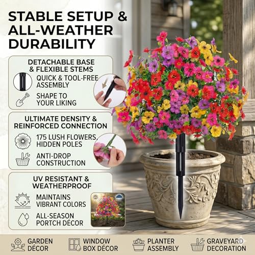 22" Large Artificial Flowers for Outdoor,184 Blossoms Fake Petunias - color: Mixed Wildflower