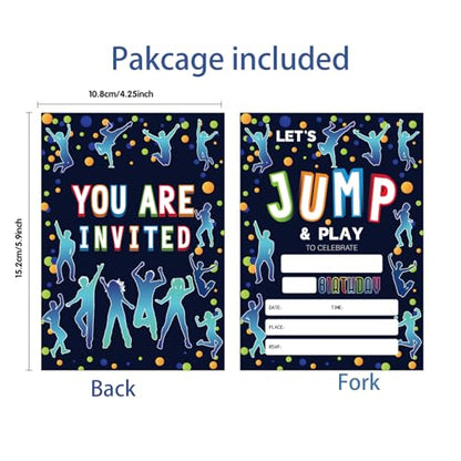 Trampoline Jump Birthday Party Invitations, Bounce House Birthday Invitations For Boys Girls Birthday Invites, Theme Birthday Party Decorations, 20 Invitations with 20 Envelopes