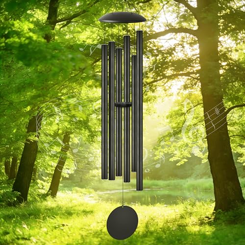 60" Extra Large Wind Chimes with Outside Deep Tone, 6 Thick Bold Tubes - color: Black Thick, size: 60"