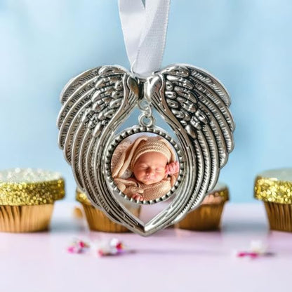 Angel Ornaments for Christmas Tree Personalized Remembrance Picture Outdoor Metal Frames Memorial Angel Mini in Heaven Decorations Holiday Crafts Gifts for Women Friendship Home Mom 2PCS