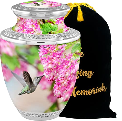 Aesthetic Hummingbird Cremation Urns - Handcrafted Funeral Decorative Urns for Adult Male and Female Ashes - 200lbs Burial Urns with Velvet Bag - color: Aesthetic Hummingbird No Medallion Fast Shipping