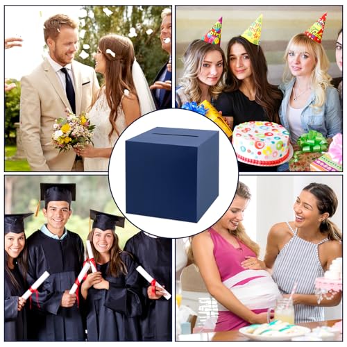 Hooqict Navy Blue Card Box with Slot 9.1" Wedding Favor Gift Card Box for Party, Reception, Graduation, Birthday, Wedding, Bridal or Baby Shower, Raffle Ticket Money Envelope Holder - color: Blue