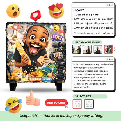 Personalized Caricature Photo Rock Slate Frame - Square Shape | Custom Stone Plaque Picture Frame Custom Cartoon Picture Animation Style, Life Story Caricature, Bestie Gifts Birthday Gift - color: Caricature-Slate