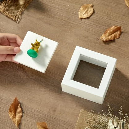 3x3 Mini Shadow Box Frame with Shatterproof Clear Glass & Push Pins - color: White+foam Back+foam Packaging, size: 3x3