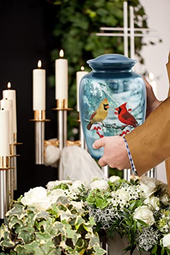 Cardinal Urn - Full Size Cardinal Couple Cremation Urn - Adult Cozy Cardinals Urns for Men and Women - Cardinals Funeral and Memorial Urns for Human Ashes Upto 210 Lbs with Velvet Bag (Large) - size: Large