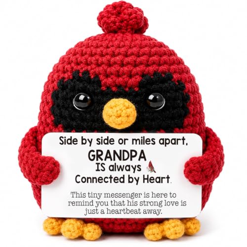 Handmade Crochet Cardinal Memorial Gift Loss of Grandpa Grandfather Bereavement Sympathy Remembrance Comfort Condolence Passed Away Loved One Angel Red Bird Spiritual Messenger Keepsake - style: Loss of Grandpa