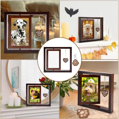 Pet Memorial Frame - Rotating Wooden Picture Frame for 4x6 Photos, Dog Memorial Picture Frame for Loss of Dog or Cat Sympathy Gift, Pet Bereavement Remembrance Picture Frame for Beloved Dog or Cat