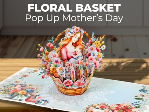 iGifts And Cards Mother & Baby Floral Basket 3D Pop-Up Card 6" x 6" | Eternal Nurture, Watercolor Art, First Mother's Day, Baby Shower, Congratulations, Grandmother, New Parent, Keepsake Memento - color: Mother and Baby