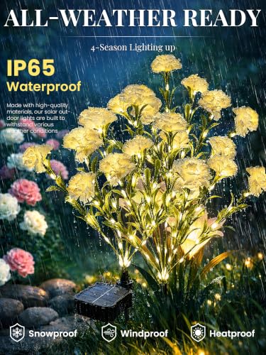 GIGALUMI 4 Pack Solar 28 Carnations Flowers Outdoor, 2 Modes, White - color: White, size: 4 PACK