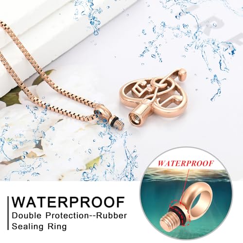 XSMZB Music Note Cremation Urn Necklace for Ashes of Loved One Heart Memorial Locket Hold Ashes Keepsake Pendant for Women Men - color: Rose Gold