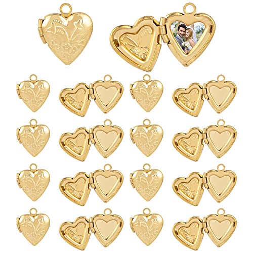 Framendino, 20 Pack Gold Heart Photo Frame Charms Locket Pendants Memory Pendant for DIY Necklace Bracelet Jewelry Making