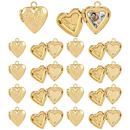 Framendino, 20 Pack Gold Heart Photo Frame Charms Locket Pendants Memory Pendant for DIY Necklace Bracelet Jewelry Making