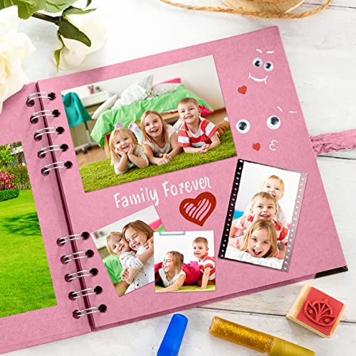 Bstorify Square Scrapbook Photo Albums 7 x 7 Inch Pink Thick Paper, Hardcover, Metal Corners, Ribbon Closure - Ideal for Your Scrapbooking Albums, Art & Craft Projects | Hardcover with Thick 200 GSM Kraft Paper, Ideal for Your Scrapbooking Albums, Art & C