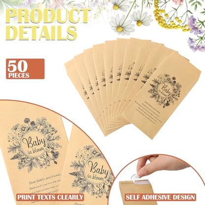 Fumete 50 Pcs Baby Shower Seed Packets Self Adhesive, Black Flower - style: Black Flower