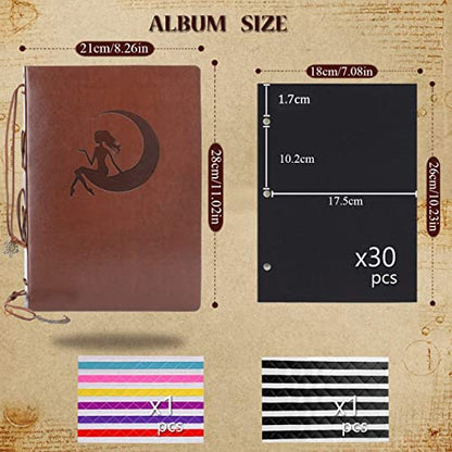 AIOR Scrapbook Photo Album 60 Pages Memory Book Leather Scrap Book DIY Guest Photo Book Wedding Travel Memory Album for Graduation Birthday Gifts (Moon Fema) - style: Moon Fema