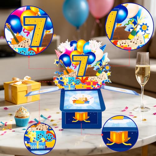 GREETING ART 7th Birthday Pop Up Card,Happy 7 Years Old Birthday Card - color: 7th